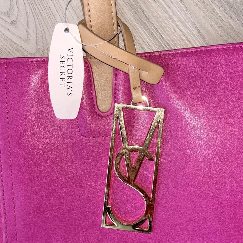 Victoria’s Secret Tote Bag Pink/Gold VS Tag Barbie Glam Bright Colorful Travel